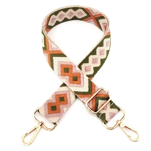 The Unbranded Brand Accessories - Embroidered Green Brown & Ivory Crossbody Replacement Purse Strap Gold Clasp NEW